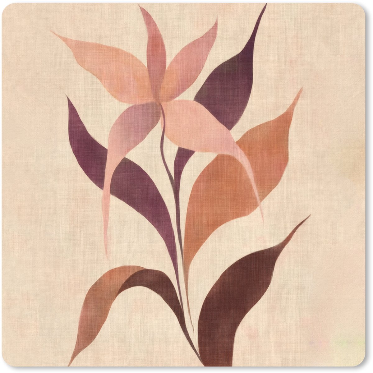 Muismat 20x20 cm - Mousepad Minimalistisch - Bloem - Bladeren - Beige - Muismatten