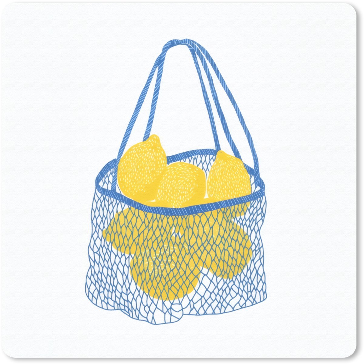 Muismat 20x20 cm - Mousepad Tas - Blauw - Citroenen - Illustratie - Muismatten