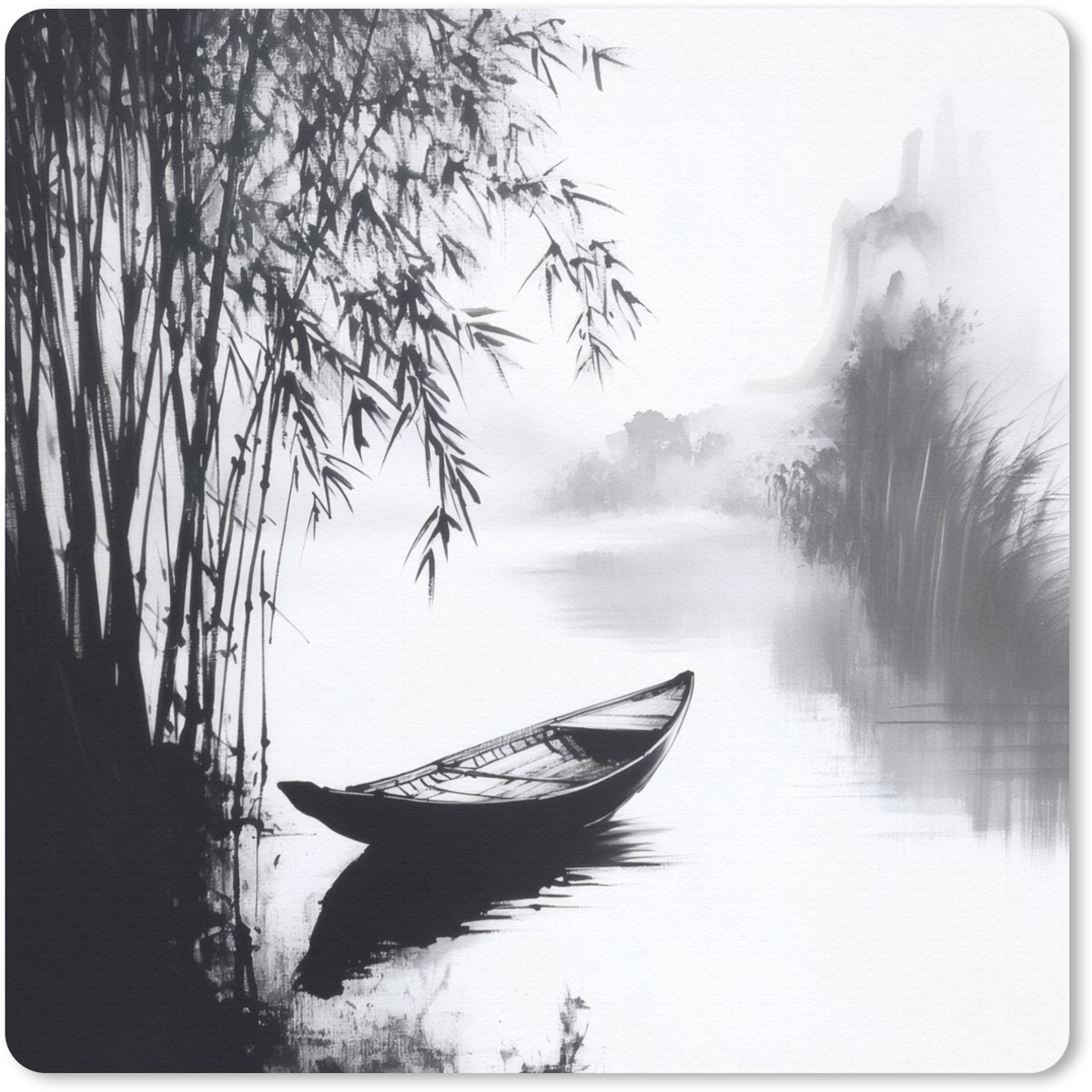 Muismat 30x30 cm - Mousepad Boot - Rivier - Bamboe - Wit - Muismatten