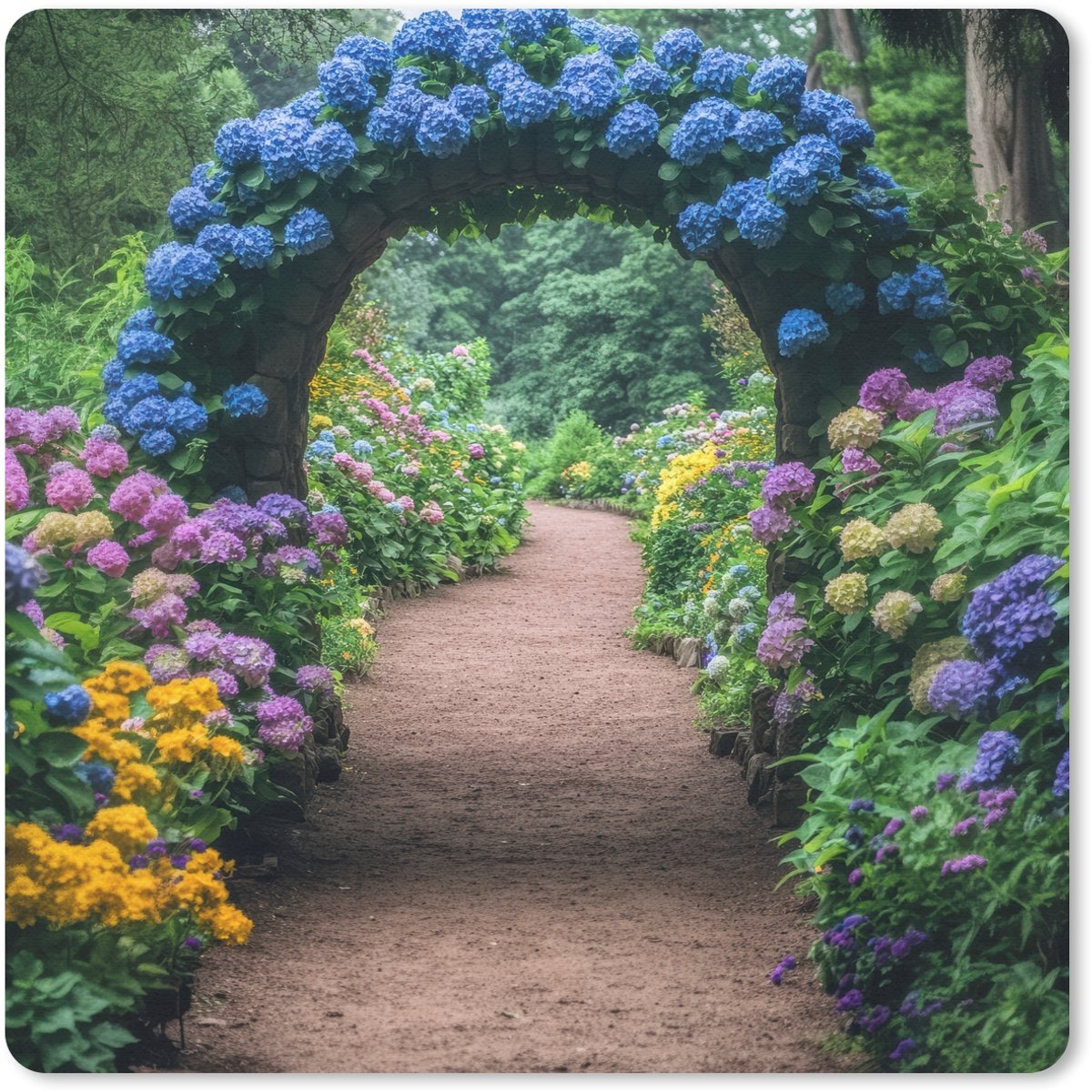 Muismat 20x20 cm - Mousepad Doorkijk - Bloemen - Hortensia - Pad - Muismatten