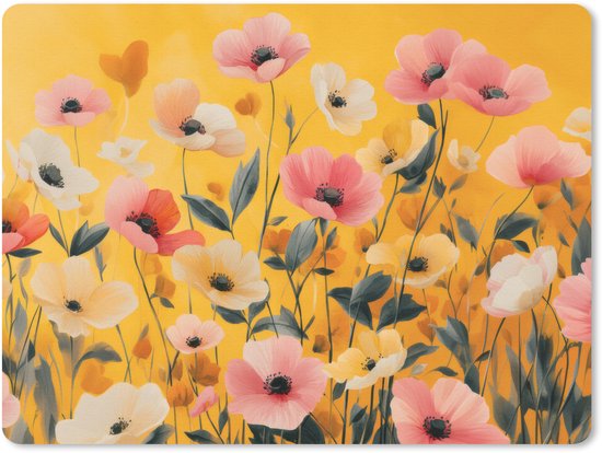 Muismat 23x19 cm - Mousepad Bloemen - Veld - Geel - Muismatten