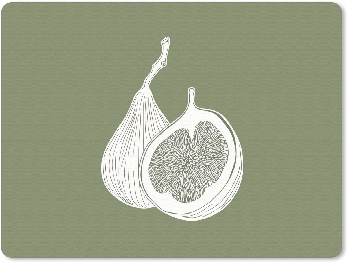 Muismat 23x19 cm - Mousepad Vijgen - Minimalistisch - Getekend - Mosgroen - Muismatten
