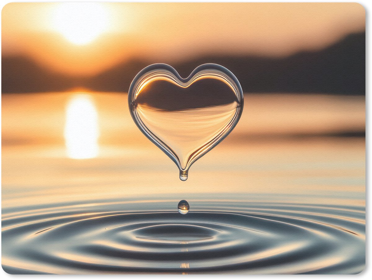 Muismat 23x19 cm - Mousepad Hart - Water - Zonsondergang - Natuur - Zen - Muismatten