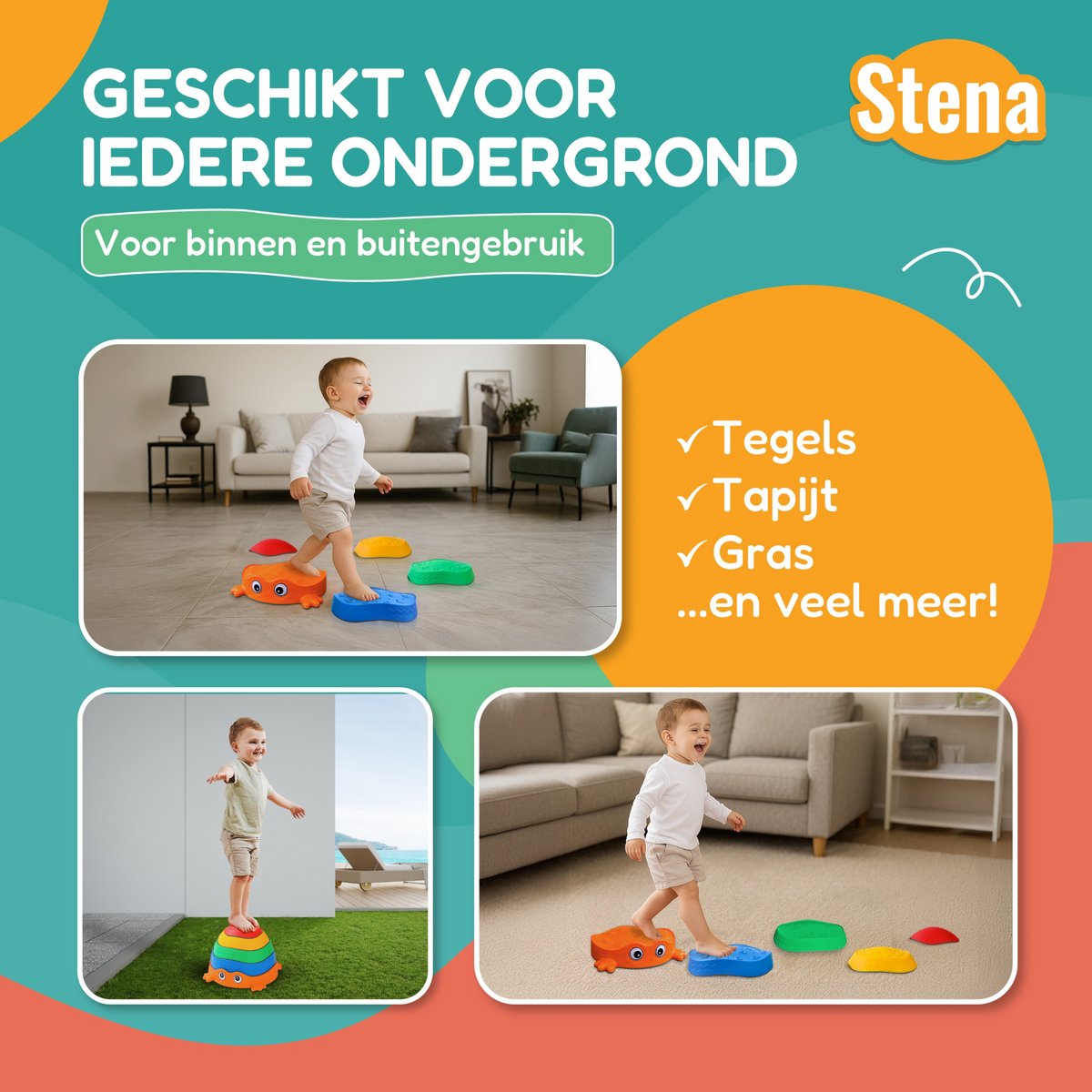 Stena Stapstenen (Kikker) + Zandzakjes + Kleurenrad - Stapelstenen - Rivierstenen - Voor Kinderen - Stepping Stones - Balansstenen - Balansspeelgoed - Heuveltoppen - Educatief/Montessori Speelgoed - Evenwicht — afbeelding 6