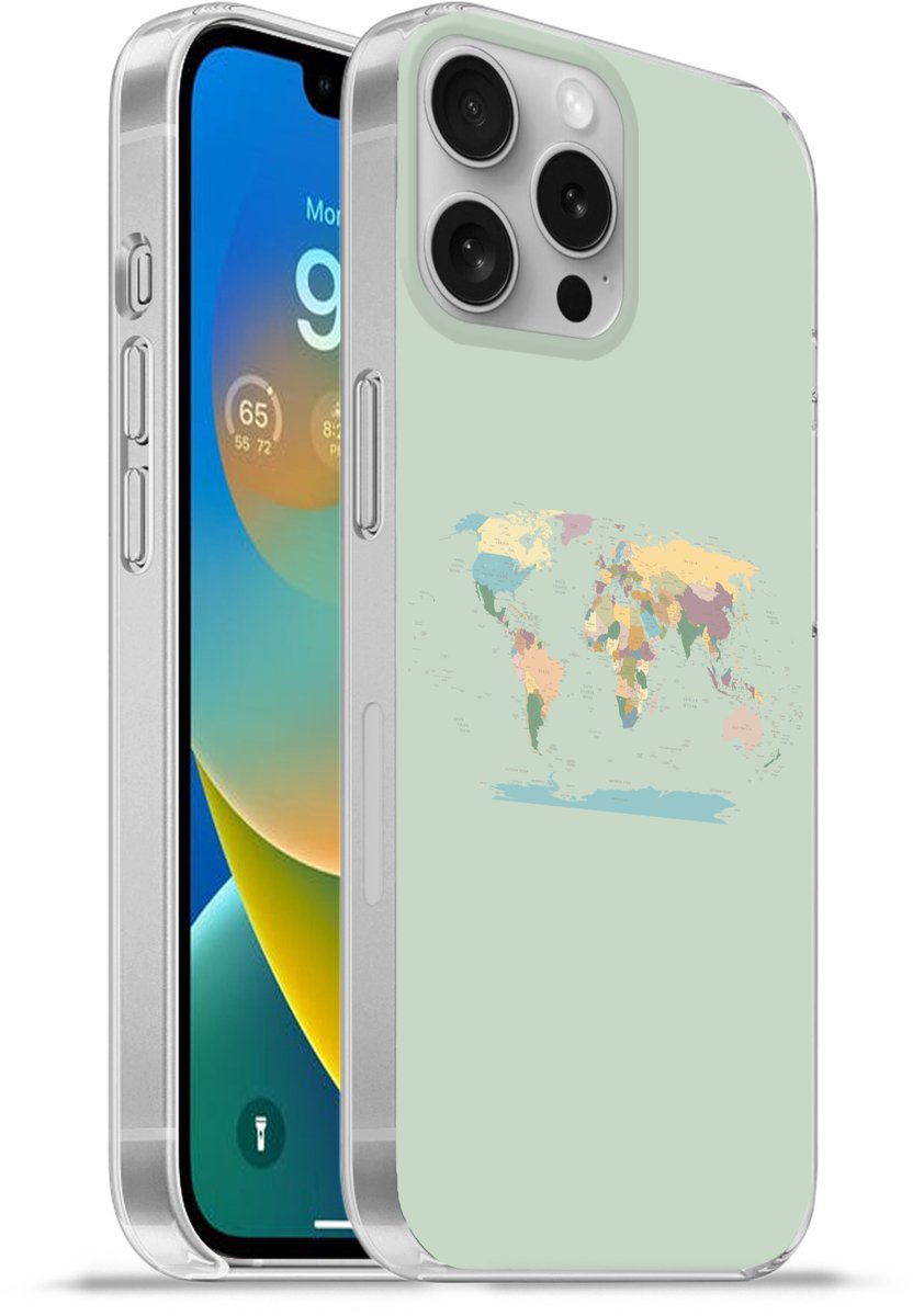 Telefoonhoesje Geschikt voor Apple Iphone 16 Pro Max hoesje - Wereldkaart - Realistisch - Kaart - Siliconen Telefoonhoesje Telefoonhoesje