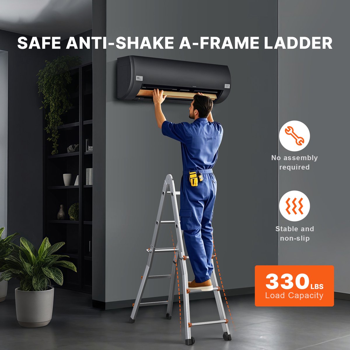 9.5 Ft Telescopische Ladder Met A-Frame, Compacte Aluminium Uitschuifbare Ladder, Multifunctionele Opvouwbare Camperladder voor Thuis, Trappen, Binnen/Buiten, 150 Kg Draagvermogen, Zilver – foto 7