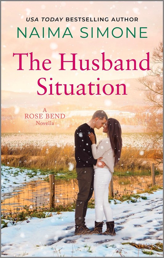 Een koppel omhelst elkaar in de sneeuw. De titel "The Husband Situation" staat centraal.