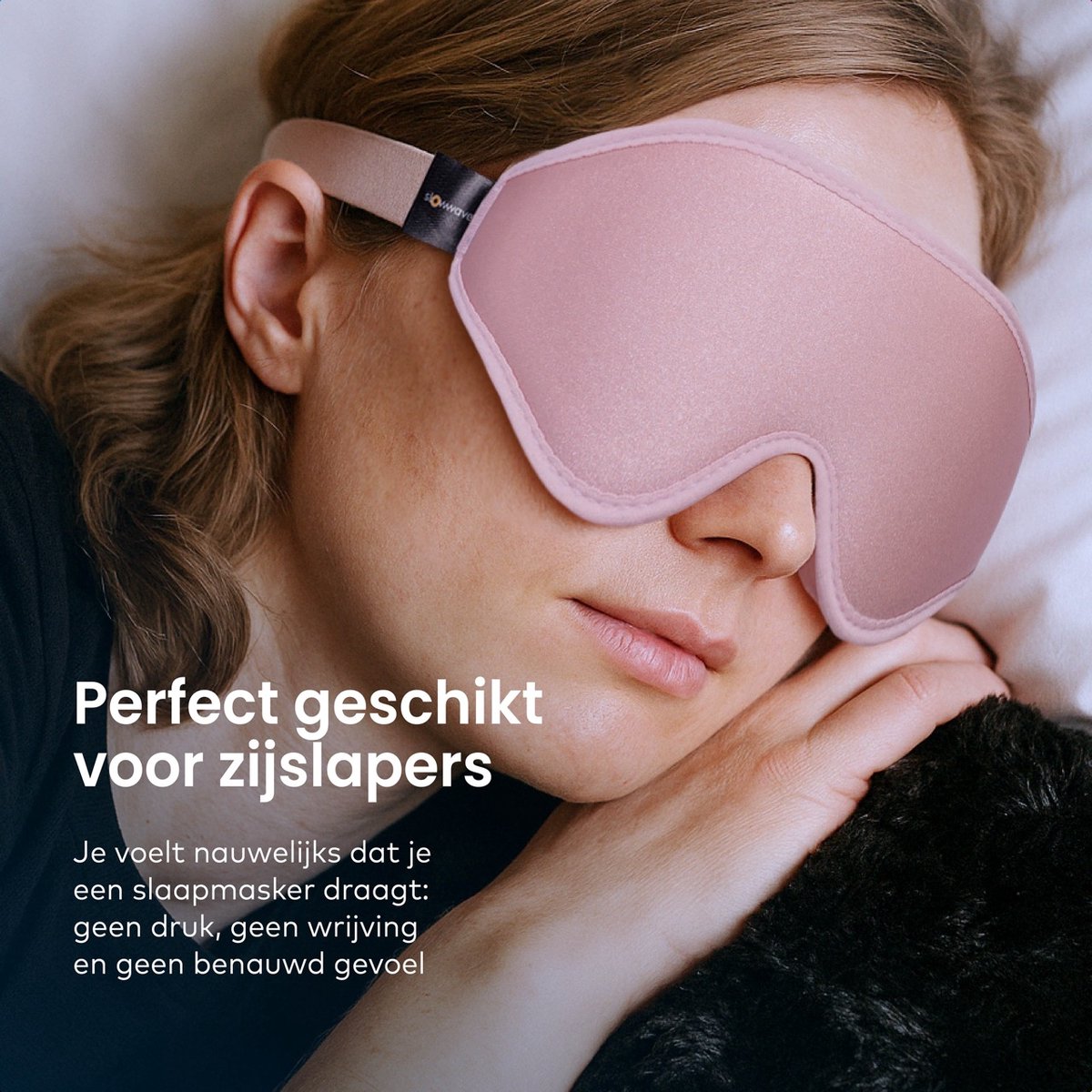 Slowwave Premium 3D Sleep Mask - Ervaar het beste 3D slaapmasker - Geen druk op de ogen dankzij innovatief 3D design - 100% verduisterend - Zacht en ademend traagschuim - Verstelbare band - Inclusief waszakje - Kleur: Sunrise Pink — afbeelding 7