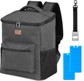 Sac à dos isotherme Packaway 25L - Incl. 2 packs de refroidissement gratuits - Incl. Décapsuleur offert - Hydrofuge - Compartiment antivol - Isolation 4 couches - Grijs