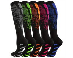 5 Paar Compressiesokken, Hardloopsokken & Steunkousen voor Herrend, en en Dames, Ademend, Antislip Boord, ZweetafvoeGestreept, Lange Sportkniekousen, Machinewasbaar (L/XL)