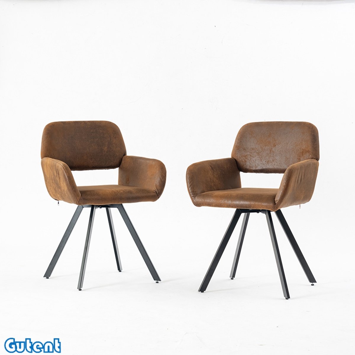 Gutent Eetkamerstoelen-Set van 2-Vintage Stoffen-Suede-Bruin-Draaibaar