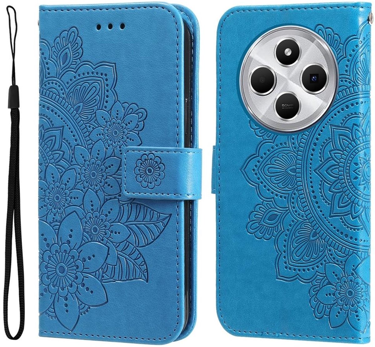 Mobigear Telefoonhoesje geschikt voor Xiaomi Redmi 14C Hoesje | Mobigear Flowers Bookcase Portemonnee | Pasjeshouder voor 3 Pasjes | Telefoonhoesje voor Pinpas / OV Kaart / Rijbewijs - Blauw