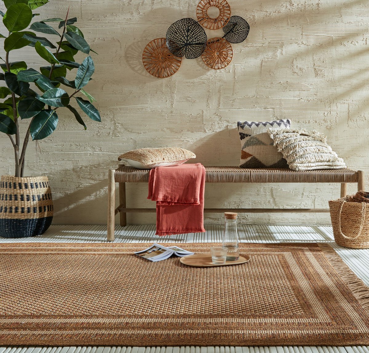 Flycarpets Binnen & Buitenkleed Layla Border - Naturel / Multi 80x240 cm