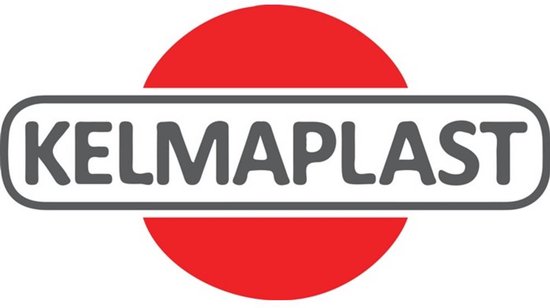 KELMAPLAST logo in grijs en rood.