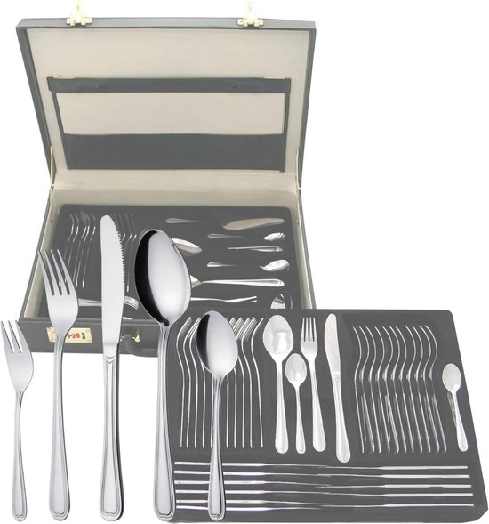 Ménagère JMZR® 12 personnes - Passe au lave-vaisselle - Acier inoxydable - Argent