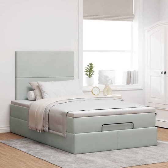 vidaXL - Ottoman - lit - avec - matelas - 120x190cm - velours - gris clair