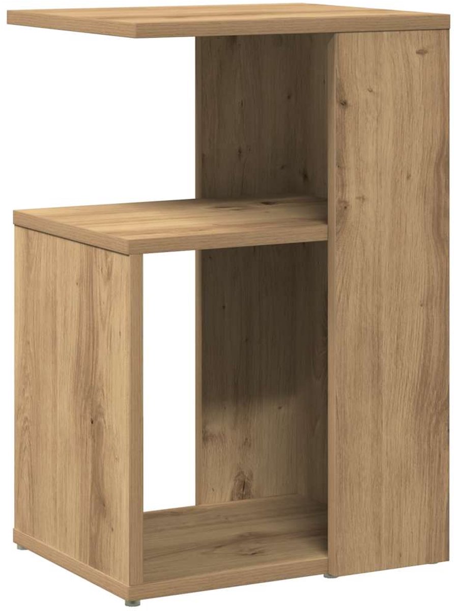 vidaXL Bijzettafel - 36x30x56 - cm - bewerkt - hout - artisanaal - eikenkleurig artisan eiken