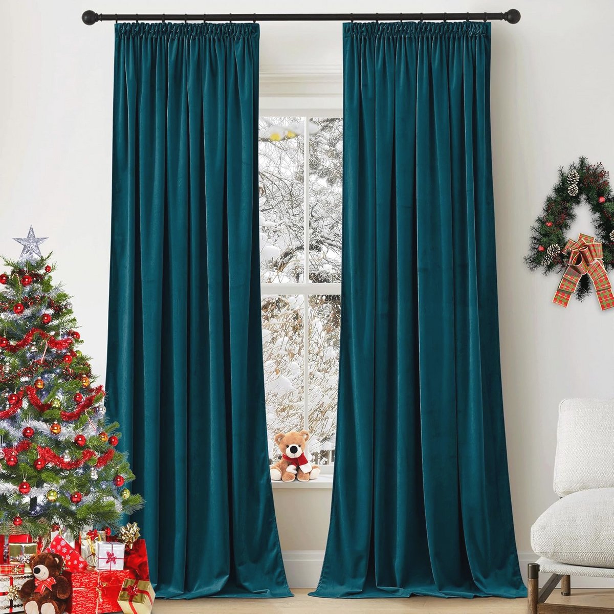 Verduisterende Fluwelen Gordijnen - 2 Stuks (132x220 cm) voor Woonkamer, Slaapkamer en Kin
