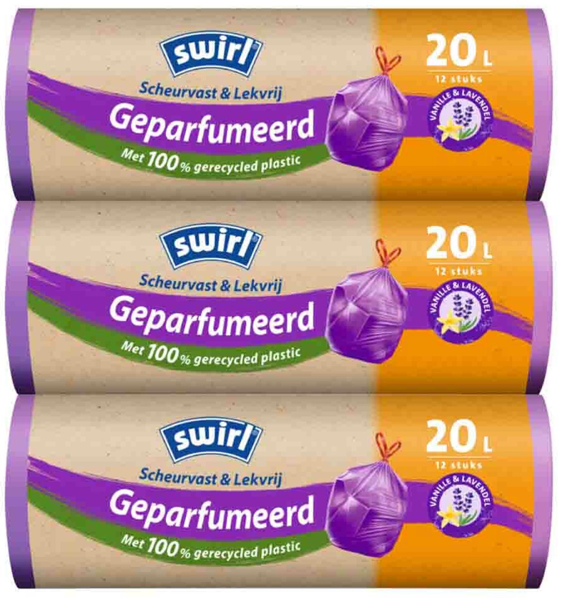 Goedkoopste 3x Swirl Pedaalemmerzakken Geparfumeerd met Trekband 20L 12 stuks