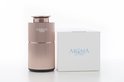 Rose gouden diffuser met ribbelpatroon naast een witte verpakking met 'Aroma Diffusing' logo.