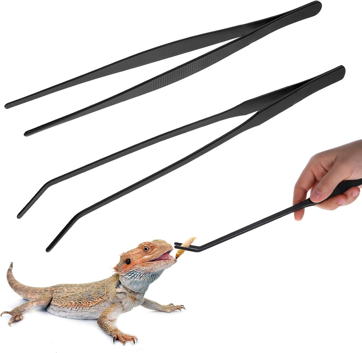 Aquarium Pincetten Set - 25 cm Recht & 27 cm Gebogen Roestvrij Staal Voederpincet voor Reptielen en Waterplanten