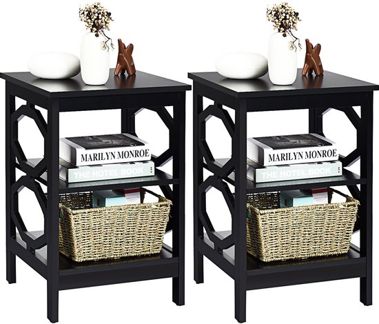 COSTWAY Nachtkastje met 3 niveaus, bijzettafel, nachtkastje, salontafel, voor slaapkamer, woonkamer 40 x 40 x 61 cm (II-vormig, bruin COSTWAY Nachtkastje met 3 niveaus, bijzettafel, nachtkastje, salontafel, voor slaapkamer, woonkamer 40 x 40 x 61 cm (II-vormig, bruin