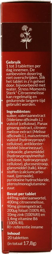 Zijkant van oranje verpakking met gebruiksaanwijzing en ingrediënten.