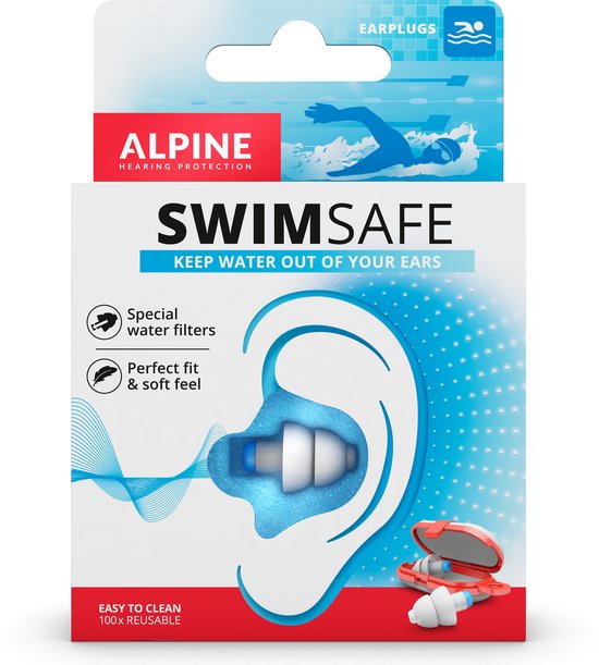 Alpine SwimSafe - Zwem oordoppen - Waterdicht - Voorkomt oorpijn - Oordopjes geschikt voor Douchen - Herbruikbaar - Blauw - SNR 10 dB - 1 paar
