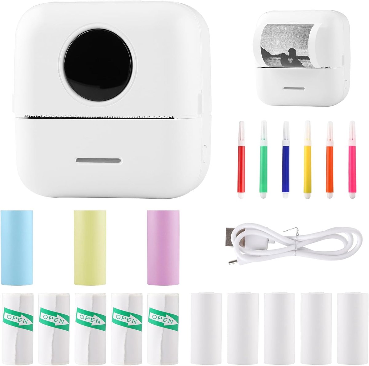 Draagbare Mini Fotoprinter - Draadloze Thermische Labelprinter voor Journals, Notities en Reislogo's - Bluetooth Smartphone Printer (Wit)