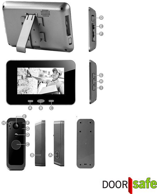 Doorsafe 4200 + PIR - Draadloze camera deurbel - 4.3″ Scherm - Draadloos, standaard bereik - Deurbel op 5000 mAh accu - Laag resolutie beeld - Simplex audio - PIR bewegingssensor - 32Gb SD-kaart — afbeelding 2