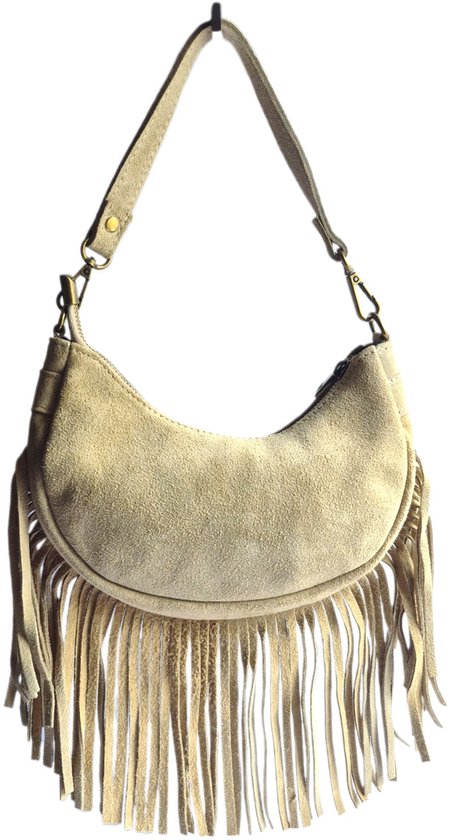 Made in Italy- Sac Boho- Daim Cuir véritable Franges 23 cm x