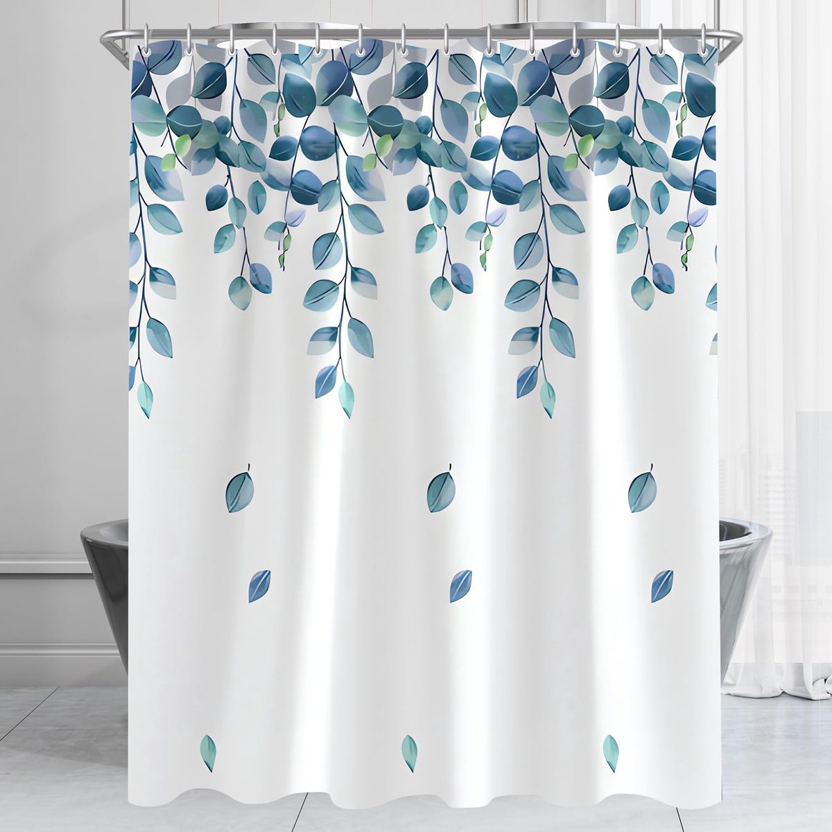 Ibenzoa® Duurzame Douchegordijn met Groene Bladerenpatroon, 180 x 100 cm, Verzwaarde Constructie