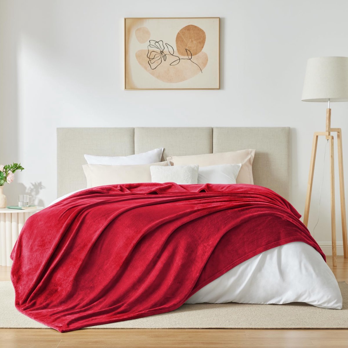 Ibenzoa Grote Fleece Dekbed met Rode Accentering - 150 x 200 cm rood