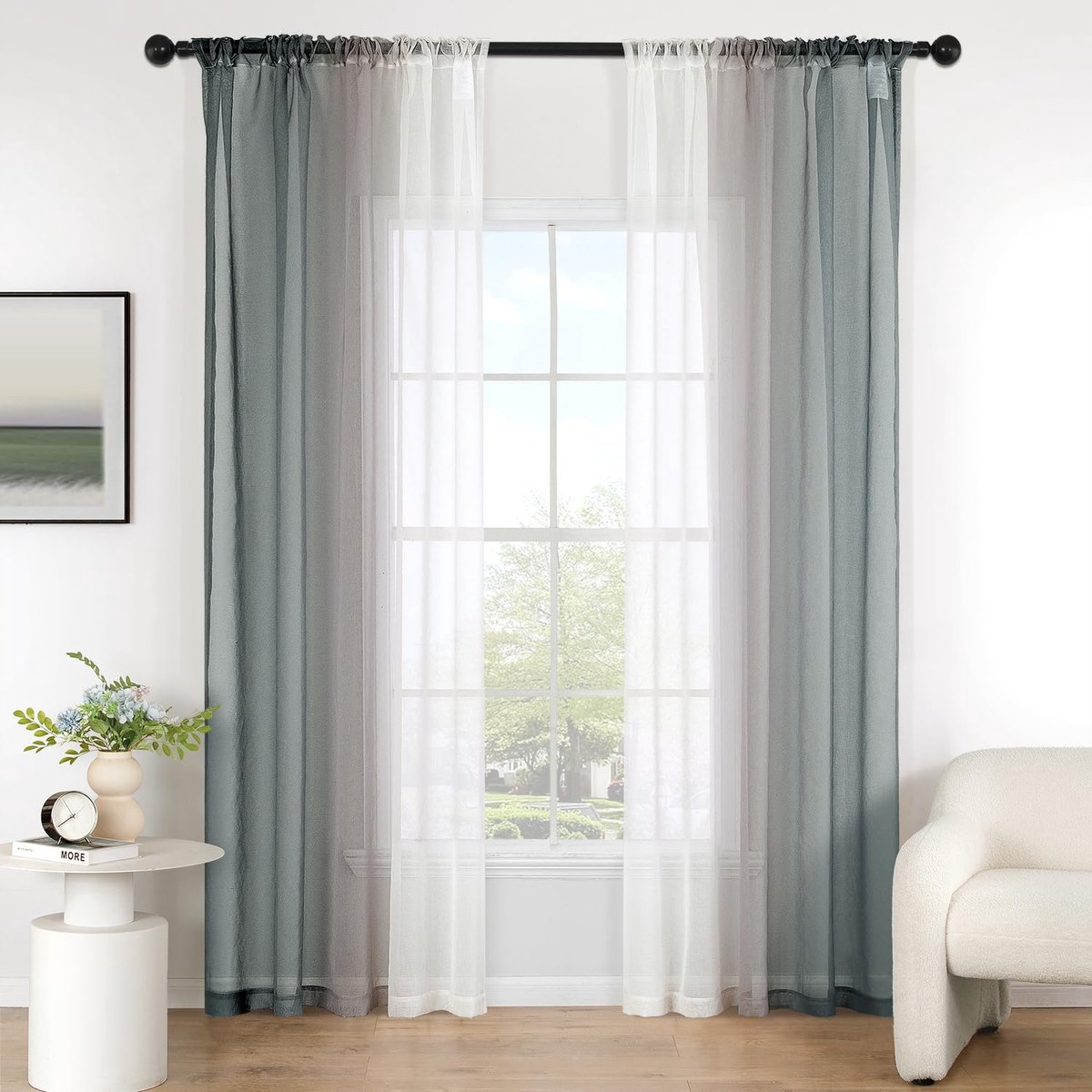 Ibenzoa Transparante Woonkamer Gordijnen Set – Tweekleurig, 140x245cm, Zachte Polyester grijs