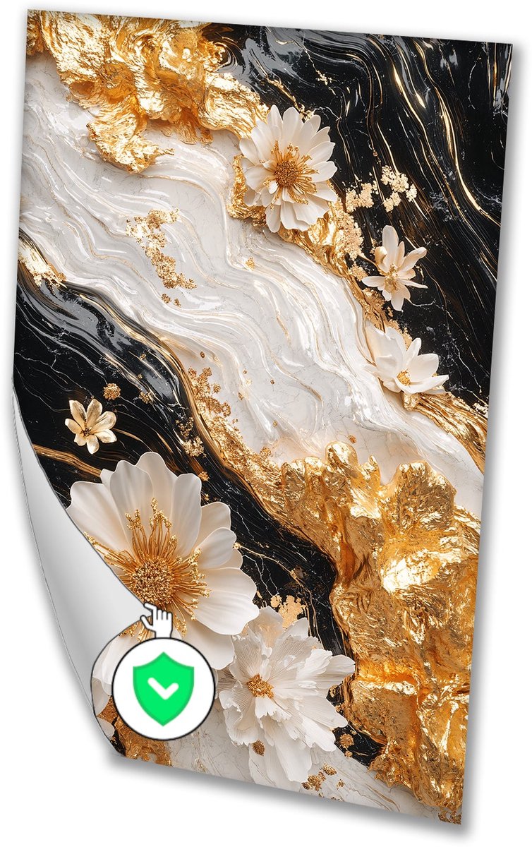 Gouden bloemen op abstracte achtergrond - Bloemen poster - Wanddecoratie natuur - Art Deco