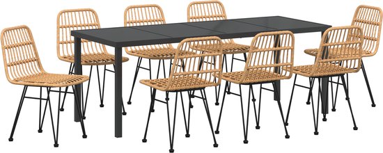 vidaXL - 9-delige - Set - voor - in - de - Tuin - met - Eettafel - in - Bruin - Poly - Rattan