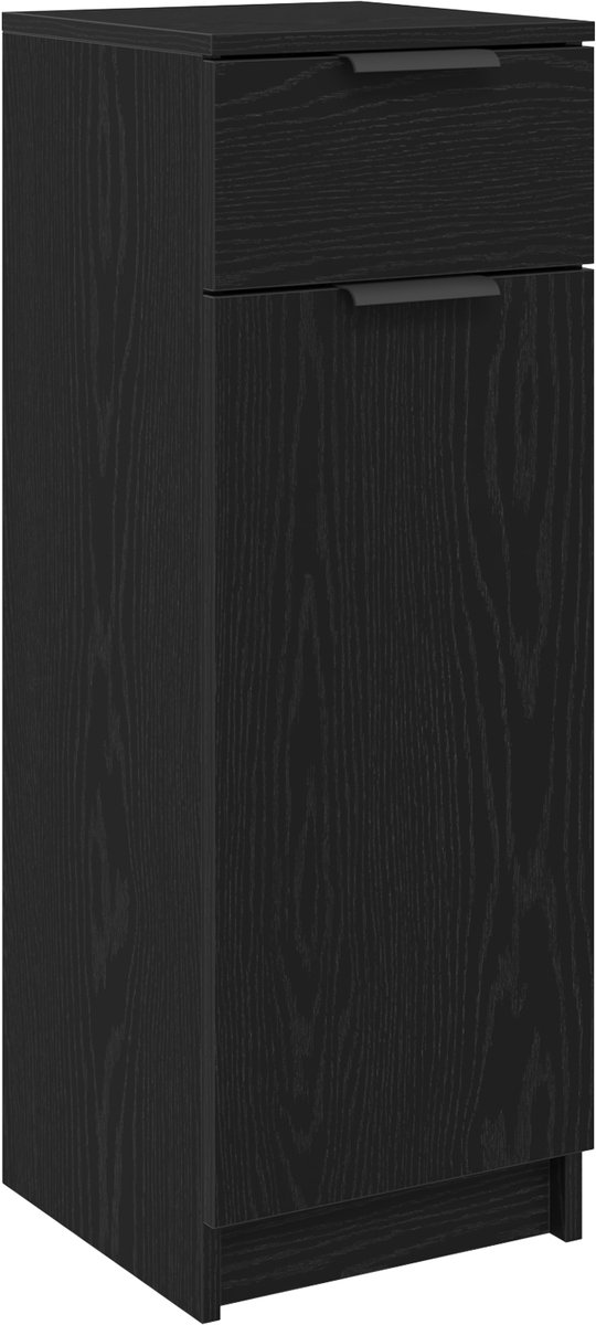 vidaXL - Badkamerkast - met - lade - Zwart - eiken - 32 - x - 34 - x - 90 - cm - Bewerkt -
