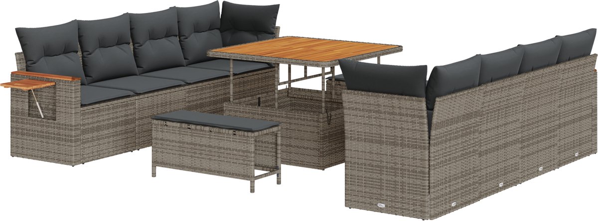 vidaXL Tuinbank - Set - 12 - st - 12-zits - Grijs - poly - rattan
