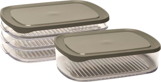 Boîte à viande et à fromage - Boîtes de rangement empilables - Sans BPA - Grijs - 750 ml + 1700 ml