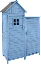 Merax Houten Tuinkast 118x54x173 cm – Weerbestendige Gereedschapskast met PVC-dak – Tuinschuur met 2 Legplanken en Grote Opbergruimte – Blauw