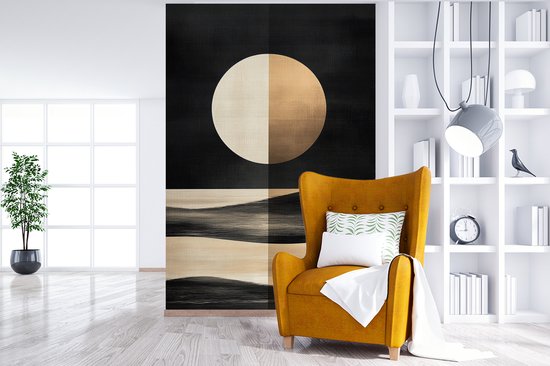 Behang - Fotobehang Maan - Cirkel - Goud - Breedte 160 cm x hoogte 240 cm