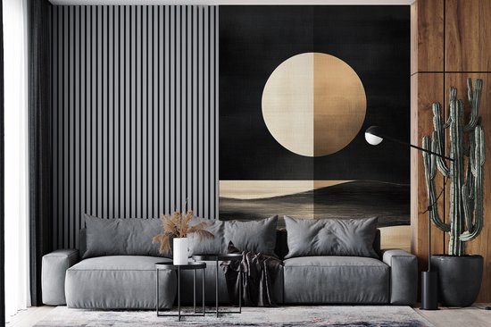 Behang - Fotobehang Maan - Cirkel - Goud - Breedte 160 cm x hoogte 240 cm