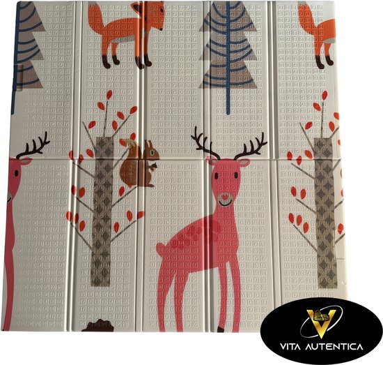 Dubbelzijdige XPE Foam Speelmat - Kruipmat - Speelmat Baby - Speelkleed - Opvouwbaar - 120x120 cm - Dino’s en Bosdieren van Merkloos — afbeelding 3