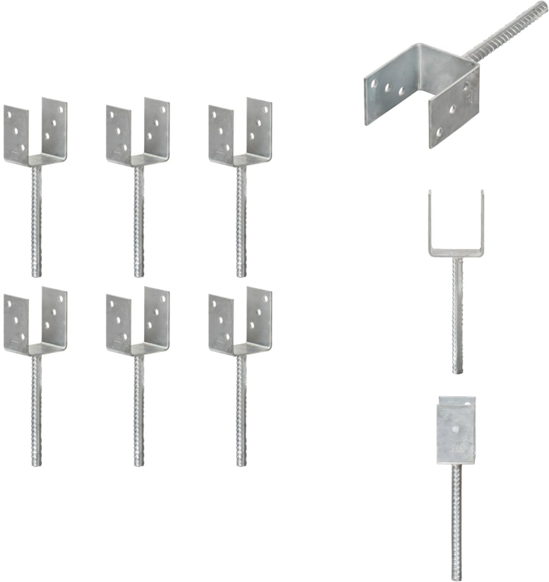 vidaXL - Grondankers - 6 - st - 8x6x30 - cm - gegalvaniseerd - staal - zilverkleurig