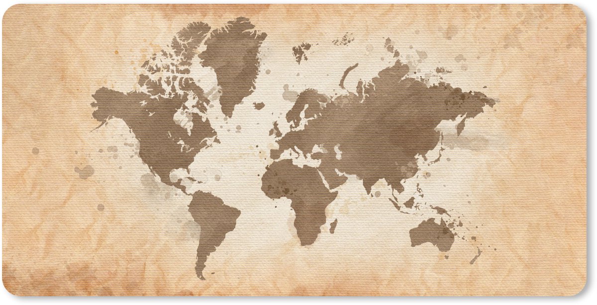 Muismat XXL 100x50 cm - Bureau onderlegger - Bureau mat Wereldkaart - Beige - Bruin - Bureaumat - Gaming mousepad xl - Bureaulegger groot - Computer deskmat