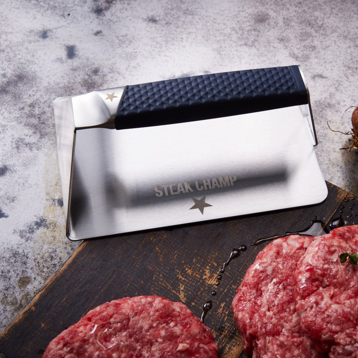 Burger & Steak Press XXL - Steak Champ Pressure Pleasure – Grillpers - Hamburgerpers – XXL Drukoppervlak – Antislip Handgreep – Geschikt voor BBQ en Pan
