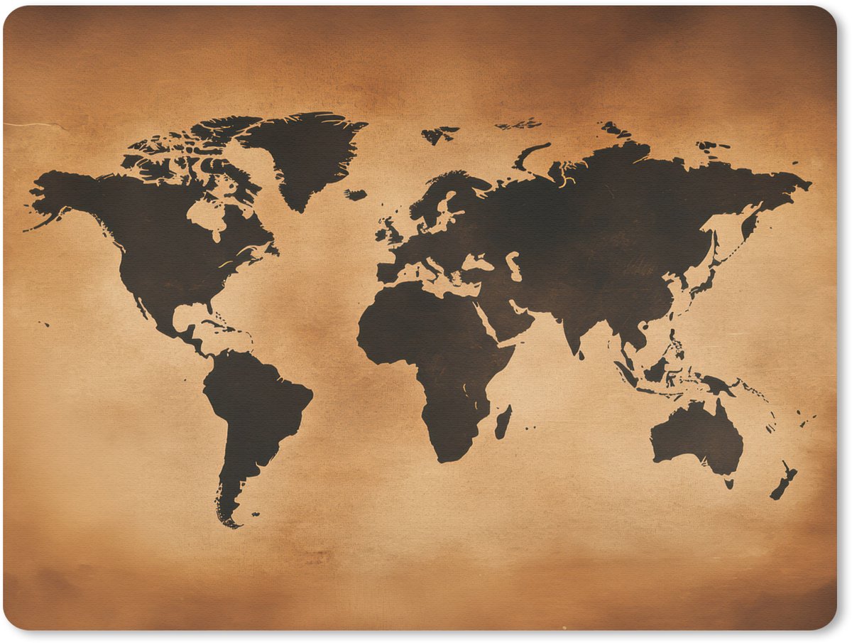 Muismat 23x19 cm - Mousepad Wereldkaart - Bruin - Kaart - Muismatten