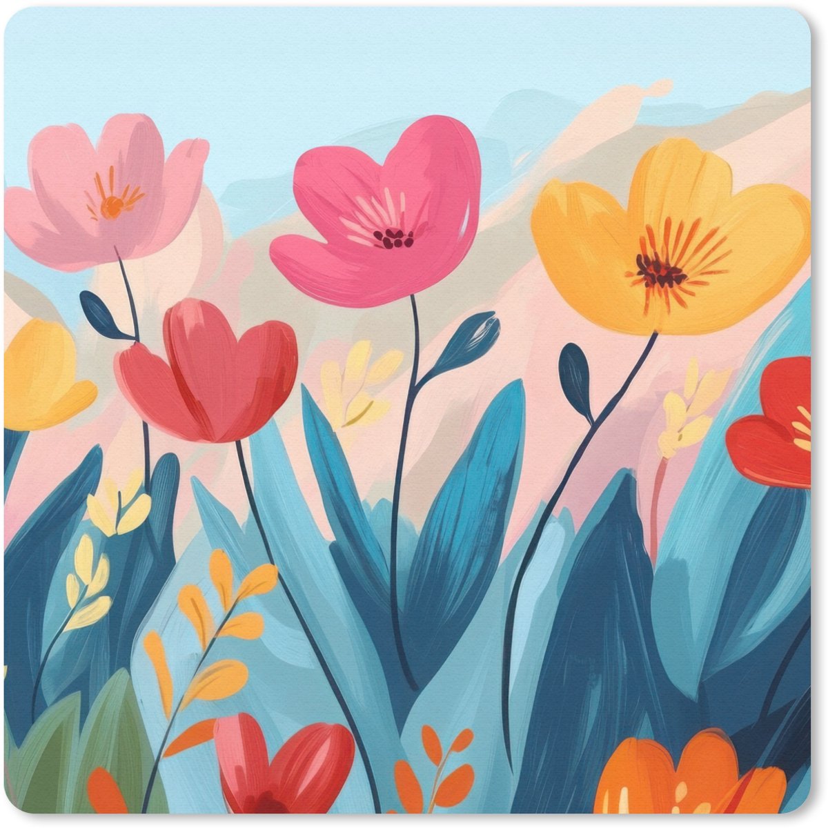 Muismat 20x20 cm - Mousepad Illustratie - Bloemen - Kleurrijk - Muismatten