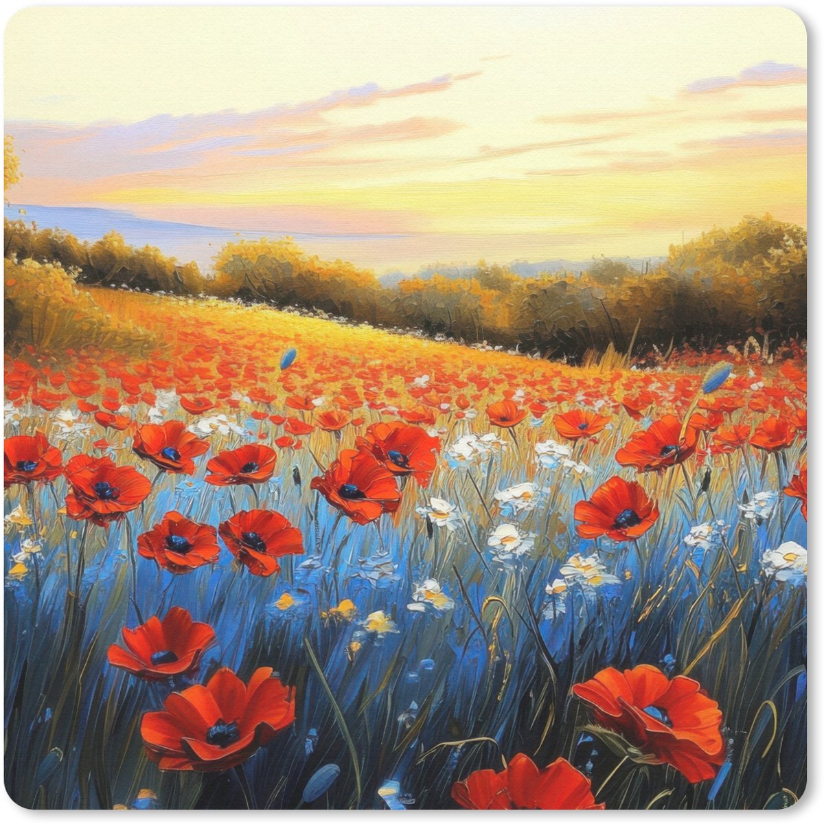 Muismat 30x30 cm - Mousepad Klaproos - Bloemenveld - Kleurrijk - Muismatten