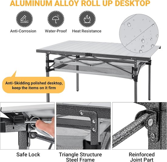 Aluminium oprolbare klaptafel voor camping en tuin - geschikt voor 4-6 personen tot 80 kg Vouwtafel van Lumos Aptuit — afbeelding 4